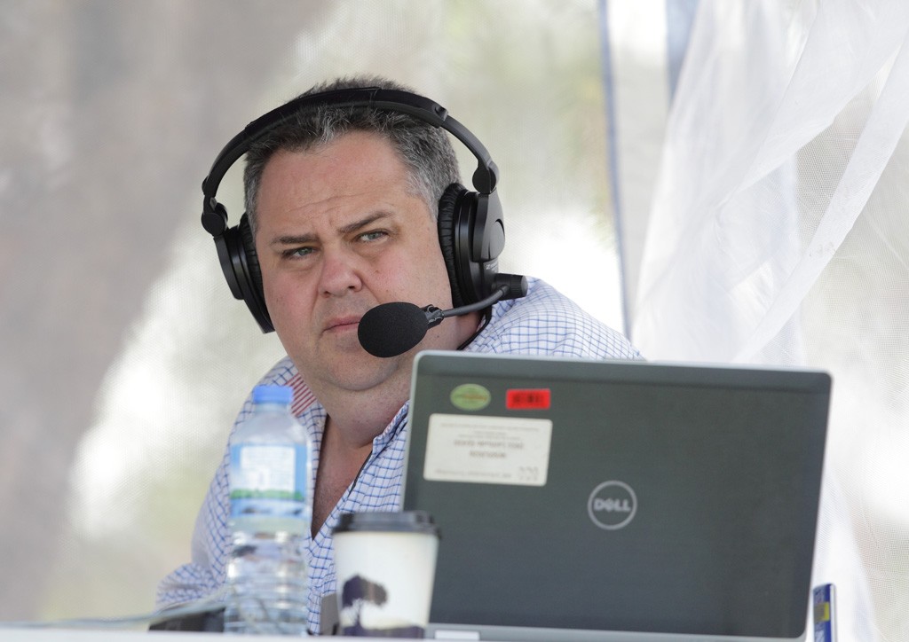 Andrew Moore from ABC Radio Grandstand. Andrew, Matt Elliott and Andrew "Bobcat" Ryan called the game at Cranfield oval. PHOTO: Richard Glover