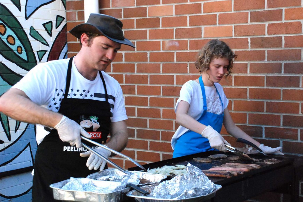 Nathan Furry and Southerly Jones cooking for the crowd.
