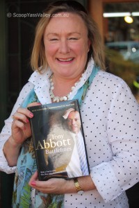 Mayor Rowena Abbey took the opportunity to get her copy of Tony Abbott's book "Battlelines" signed during his stop. PHOTO: Katharyn Brine