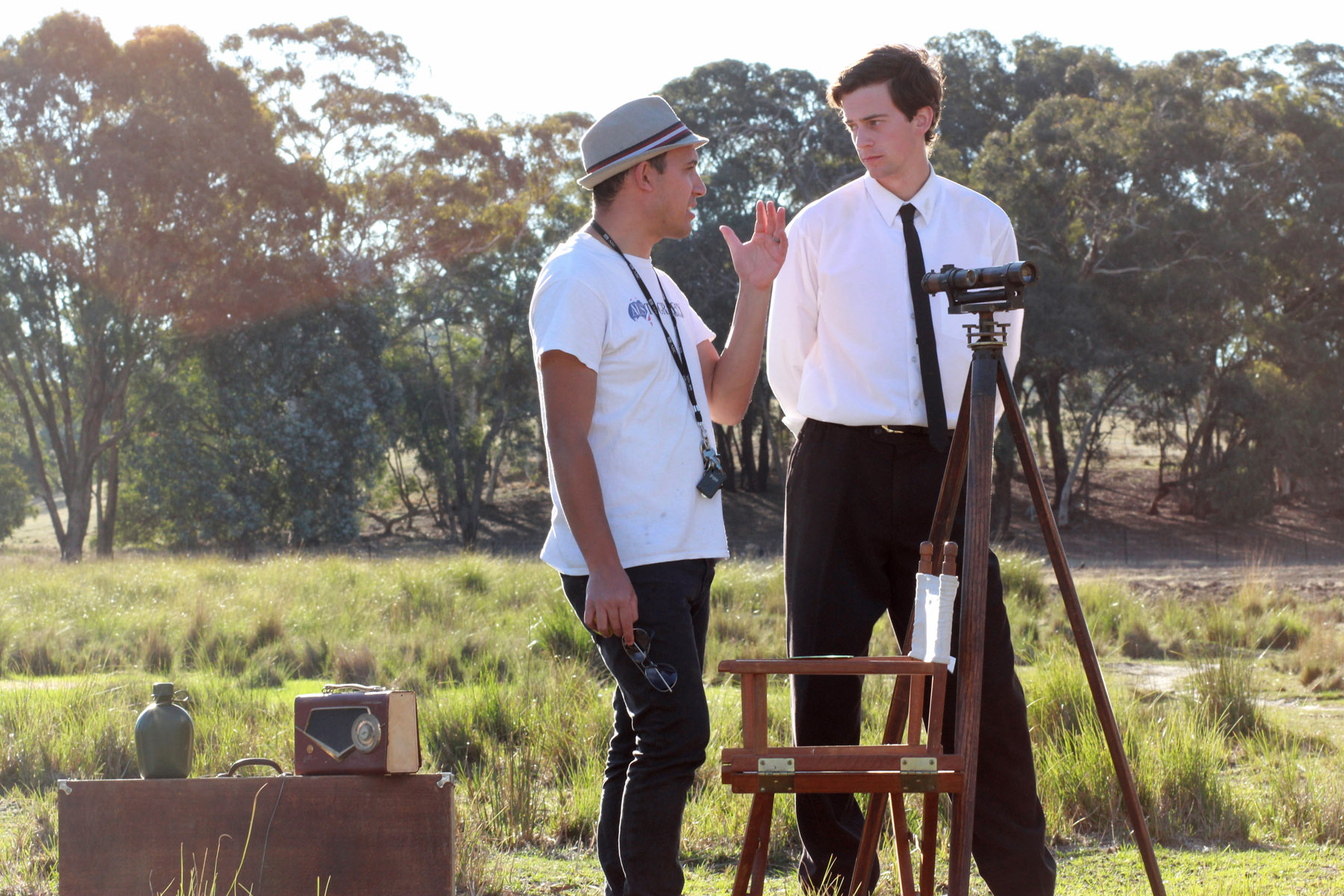 Producer/Director Justin Bush and Actor Miles Harrison rehearse a scene.